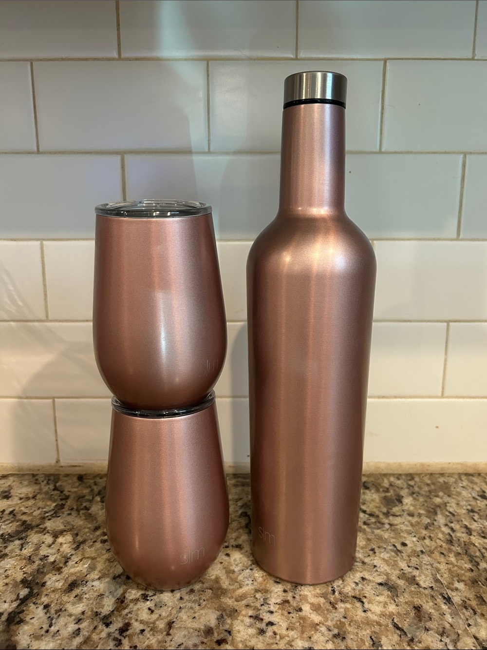 Metallic Rose Insulated Wine Bottle and Tumblers - Set of 3